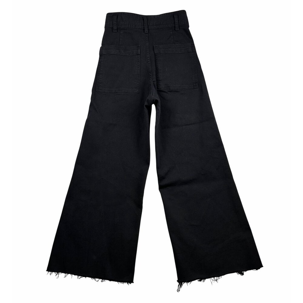 Zara Womens Wide-Leg Raw Hem Jeans Size 0 High Rise Trendy Streetcore Denim - Picture 6 of 9